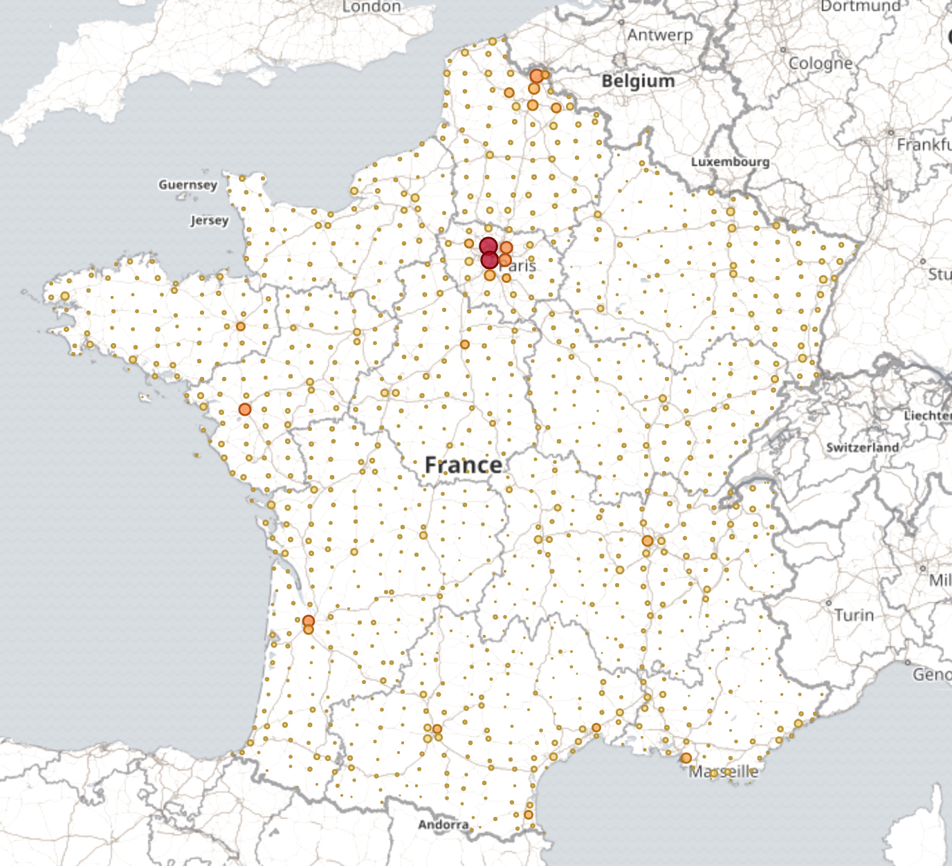 Map of Bano addresses for France Metropolitan