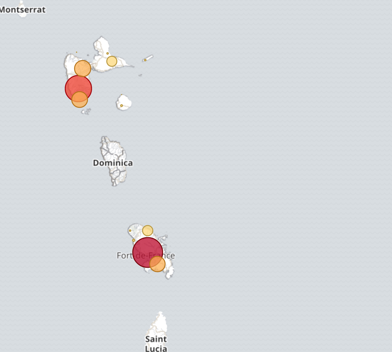 Map of Bano addresses for some France Overseas Departments