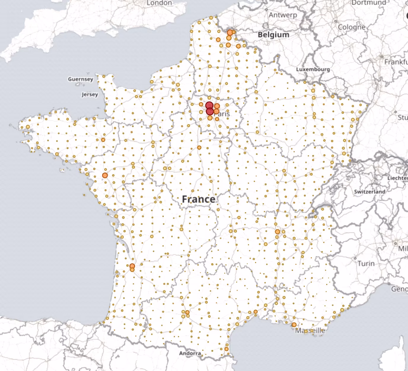 Map of Bano addresses for France Metropolitan