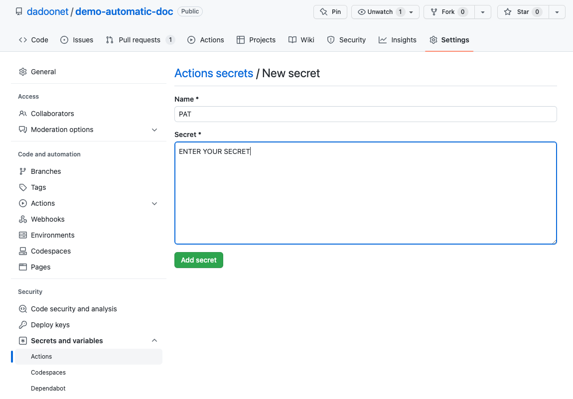 Add your new secret