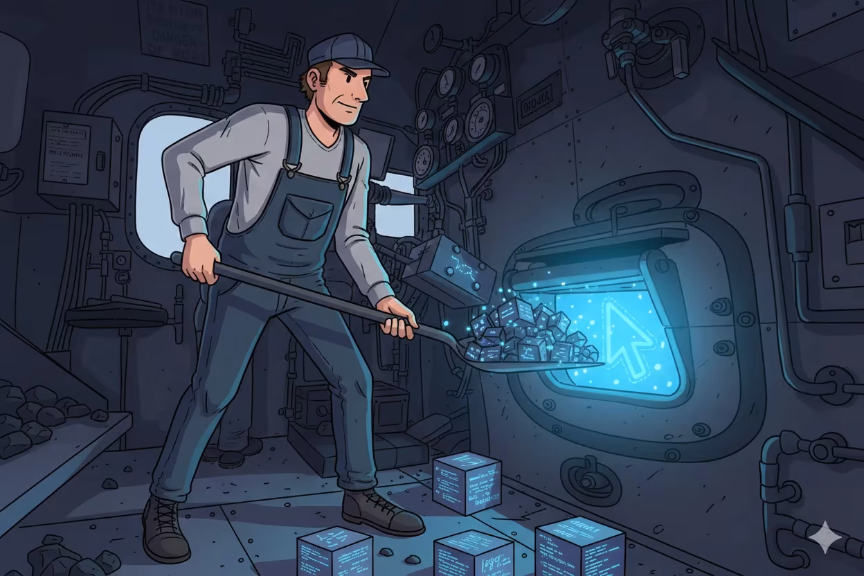 Railwayman feeding the steam engine