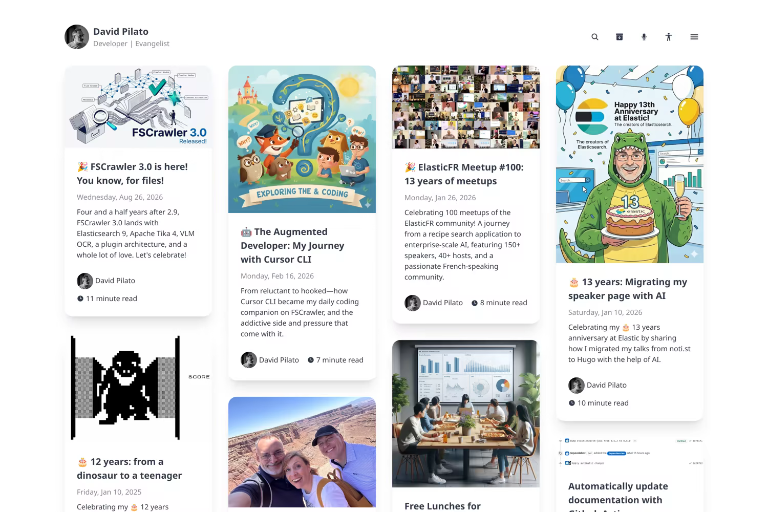 The homepage is still a Dream post grid. The overlay is most visible once you leave / for /talks.